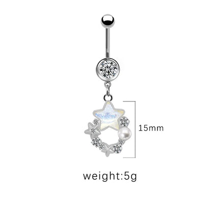 1 Piece Belly Rings Cute Pastoral Simple Style Star Heart Shape Wings Stainless Steel Alloy Plating Inlay Acrylic Rhinestones Glass White Gold Plated