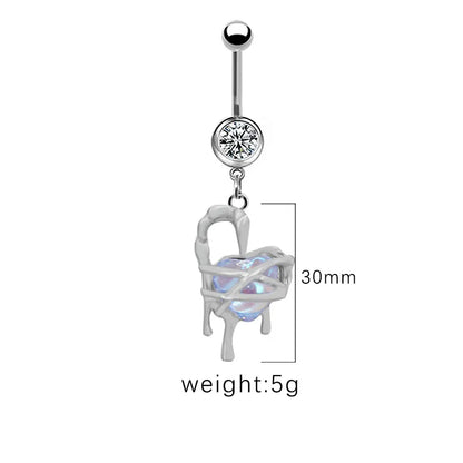 1 Piece Belly Rings Cute Pastoral Simple Style Star Heart Shape Wings Stainless Steel Alloy Plating Inlay Acrylic Rhinestones Glass White Gold Plated