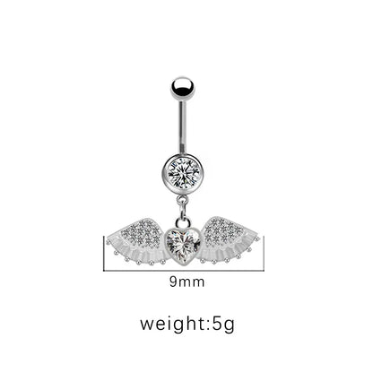 1 Piece Belly Rings Cute Pastoral Simple Style Star Heart Shape Wings Stainless Steel Alloy Plating Inlay Acrylic Rhinestones Glass White Gold Plated