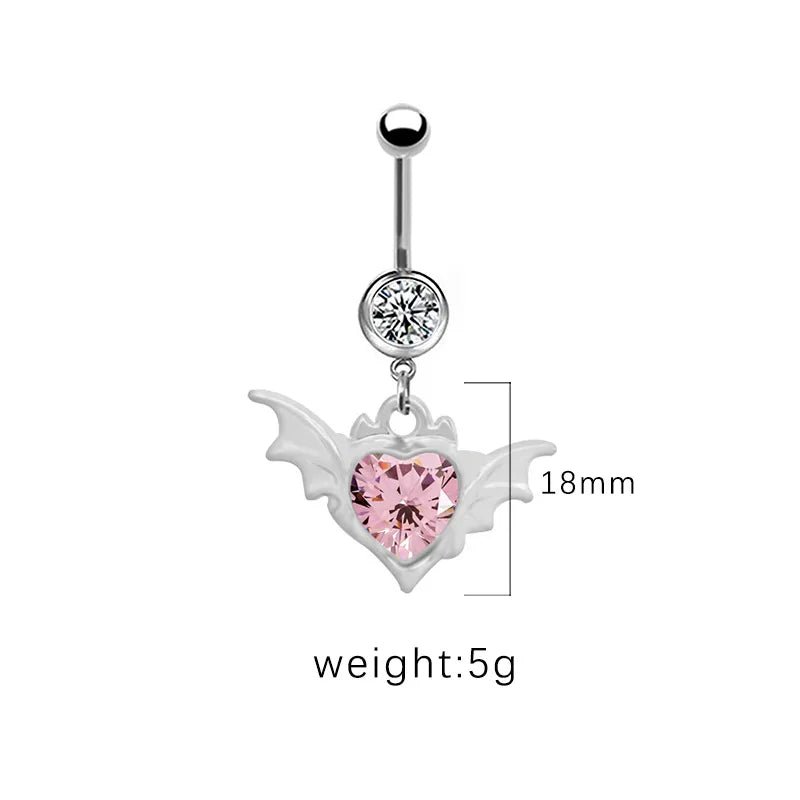 1 Piece Belly Rings Cute Pastoral Simple Style Star Heart Shape Wings Stainless Steel Alloy Plating Inlay Acrylic Rhinestones Glass White Gold Plated