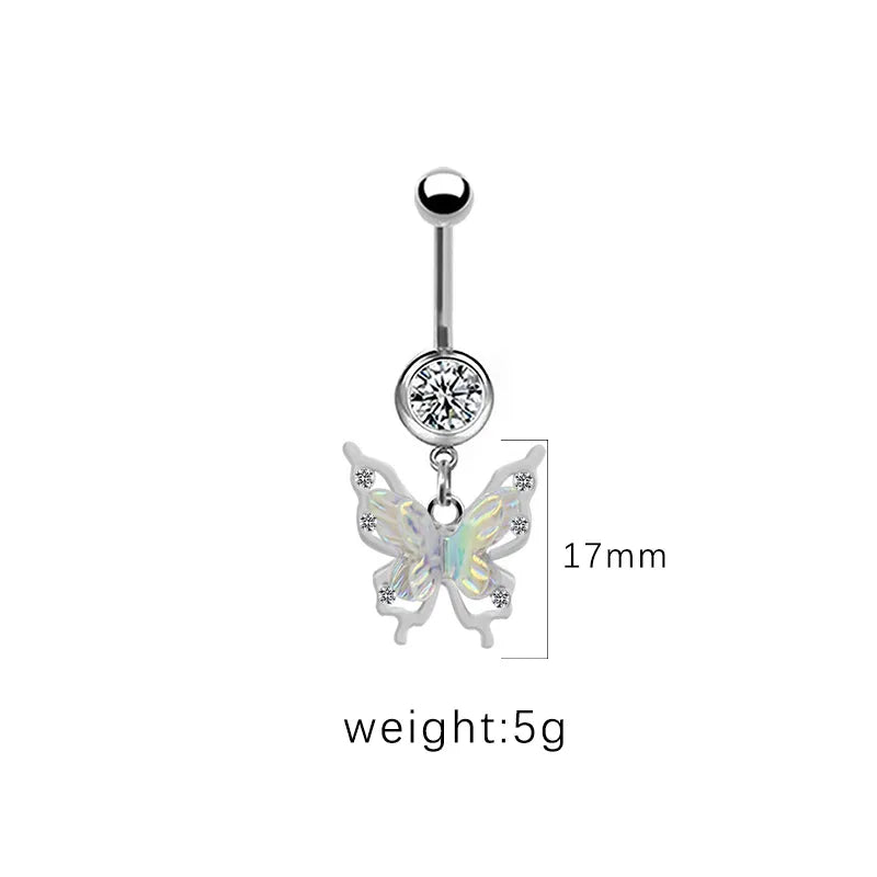 1 Piece Belly Rings Cute Pastoral Simple Style Star Heart Shape Wings Stainless Steel Alloy Plating Inlay Acrylic Rhinestones Glass White Gold Plated