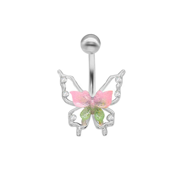 1 Piece Belly Rings Elegant Cute Tropical Butterfly 316 Stainless Steel  Alloy Plating Inlay Acrylic Rhinestones White Gold Plated