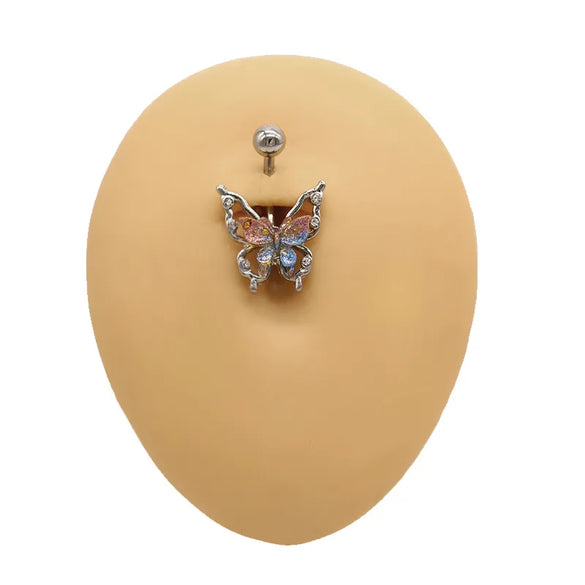1 Piece Belly Rings Elegant Cute Tropical Butterfly 316 Stainless Steel  Alloy Plating Inlay Acrylic Rhinestones White Gold Plated