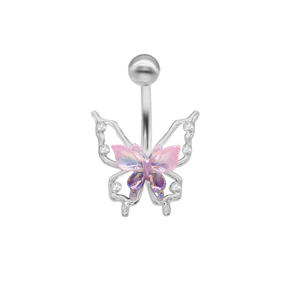 1 Piece Belly Rings Elegant Cute Tropical Butterfly 316 Stainless Steel  Alloy Plating Inlay Acrylic Rhinestones White Gold Plated