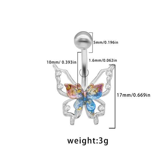 1 Piece Belly Rings Elegant Cute Tropical Butterfly 316 Stainless Steel  Alloy Plating Inlay Acrylic Rhinestones White Gold Plated