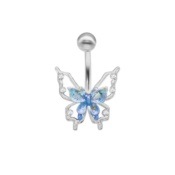 1 Piece Belly Rings Elegant Cute Tropical Butterfly 316 Stainless Steel  Alloy Plating Inlay Acrylic Rhinestones White Gold Plated