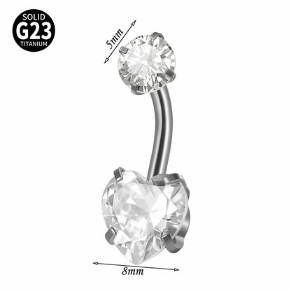 1 Piece Belly Rings Elegant Hawaiian Tropical Round Square Heart Shape G23 Titanium Alloy Inlay Zircon Belly Rings