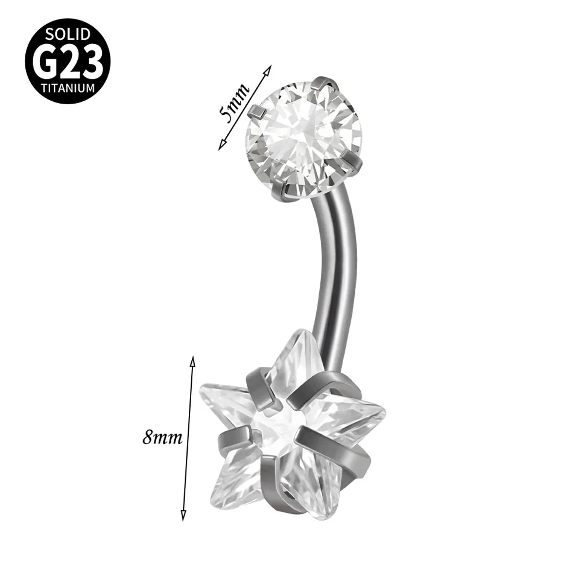 1 Piece Belly Rings Elegant Hawaiian Tropical Round Square Heart Shape G23 Titanium Alloy Inlay Zircon Belly Rings