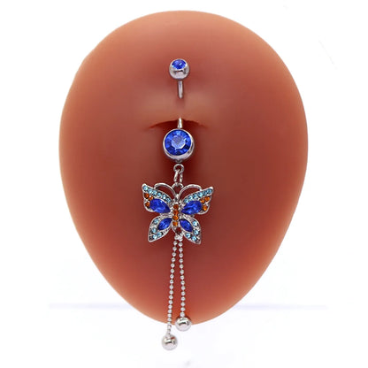 1 Piece Belly Rings Elegant Heart Shape Butterfly Stainless Steel Plating Inlay Rhinestones Opal Belly Ring