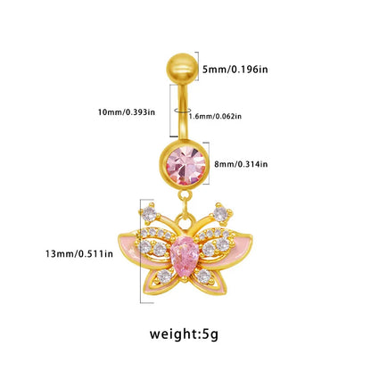 1 Piece Belly Rings Elegant Sexy Classic Style Sun Heart Shape Butterfly 316 Stainless Steel  Alloy Inlay Resin Rhinestones Glass Gold Plated