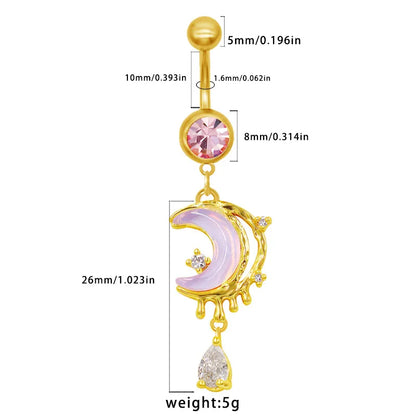 1 Piece Belly Rings Elegant Sexy Classic Style Sun Heart Shape Butterfly 316 Stainless Steel  Alloy Inlay Resin Rhinestones Glass Gold Plated