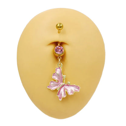 1 Piece Belly Rings Elegant Sexy Classic Style Sun Heart Shape Butterfly 316 Stainless Steel  Alloy Inlay Resin Rhinestones Glass Gold Plated