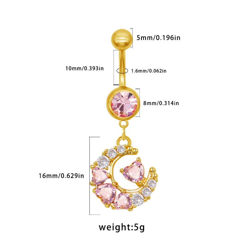 1 Piece Belly Rings Elegant Sexy Classic Style Sun Heart Shape Butterfly 316 Stainless Steel  Alloy Inlay Resin Rhinestones Glass Gold Plated