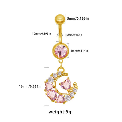 1 Piece Belly Rings Elegant Sexy Classic Style Sun Heart Shape Butterfly 316 Stainless Steel  Alloy Inlay Resin Rhinestones Glass Gold Plated