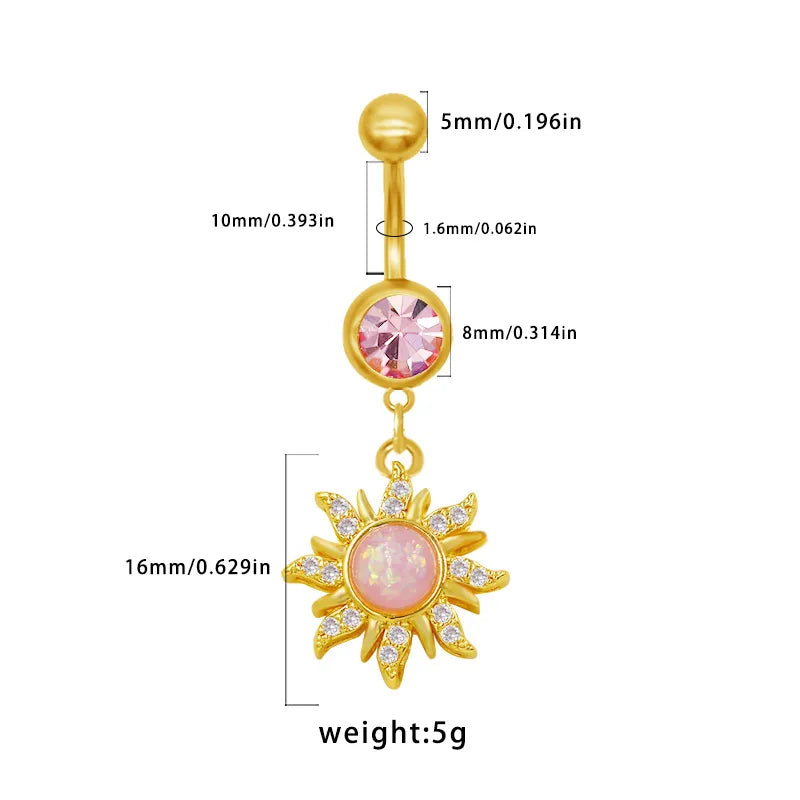 1 Piece Belly Rings Elegant Sexy Classic Style Sun Heart Shape Butterfly 316 Stainless Steel  Alloy Inlay Resin Rhinestones Glass Gold Plated