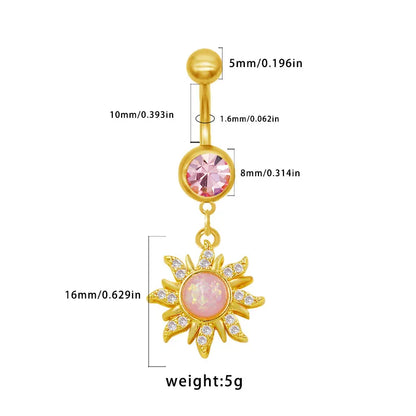 1 Piece Belly Rings Elegant Sexy Classic Style Sun Heart Shape Butterfly 316 Stainless Steel  Alloy Inlay Resin Rhinestones Glass Gold Plated