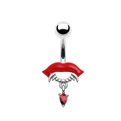 1 Piece Belly Rings Exaggerated Funny Lips Alloy Titanium Steel Copper Plating Inlay Rhinestones Glass White Gold Plated