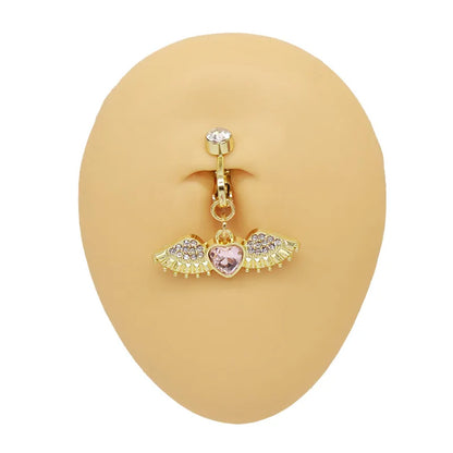 1 Piece Belly Rings IG Style Shiny Heart Shape Wings Stainless Steel Alloy Inlay Acrylic Glass White Gold Plated Gold Plated