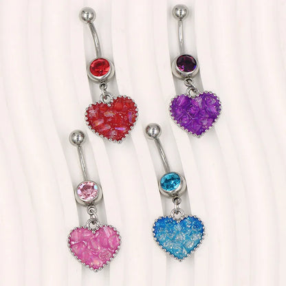 1 Piece Belly Rings Punk Simple Style Commute Heart Shape 316 Stainless Steel  Alloy Inlay Rhinestones White Gold Plated