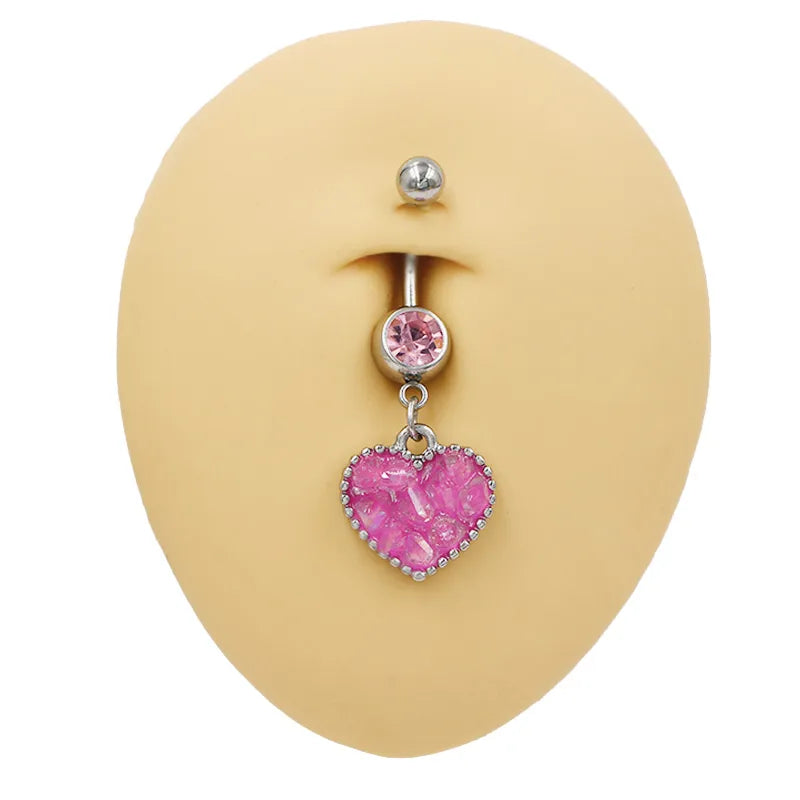 1 Piece Belly Rings Punk Simple Style Commute Heart Shape 316 Stainless Steel  Alloy Inlay Rhinestones White Gold Plated