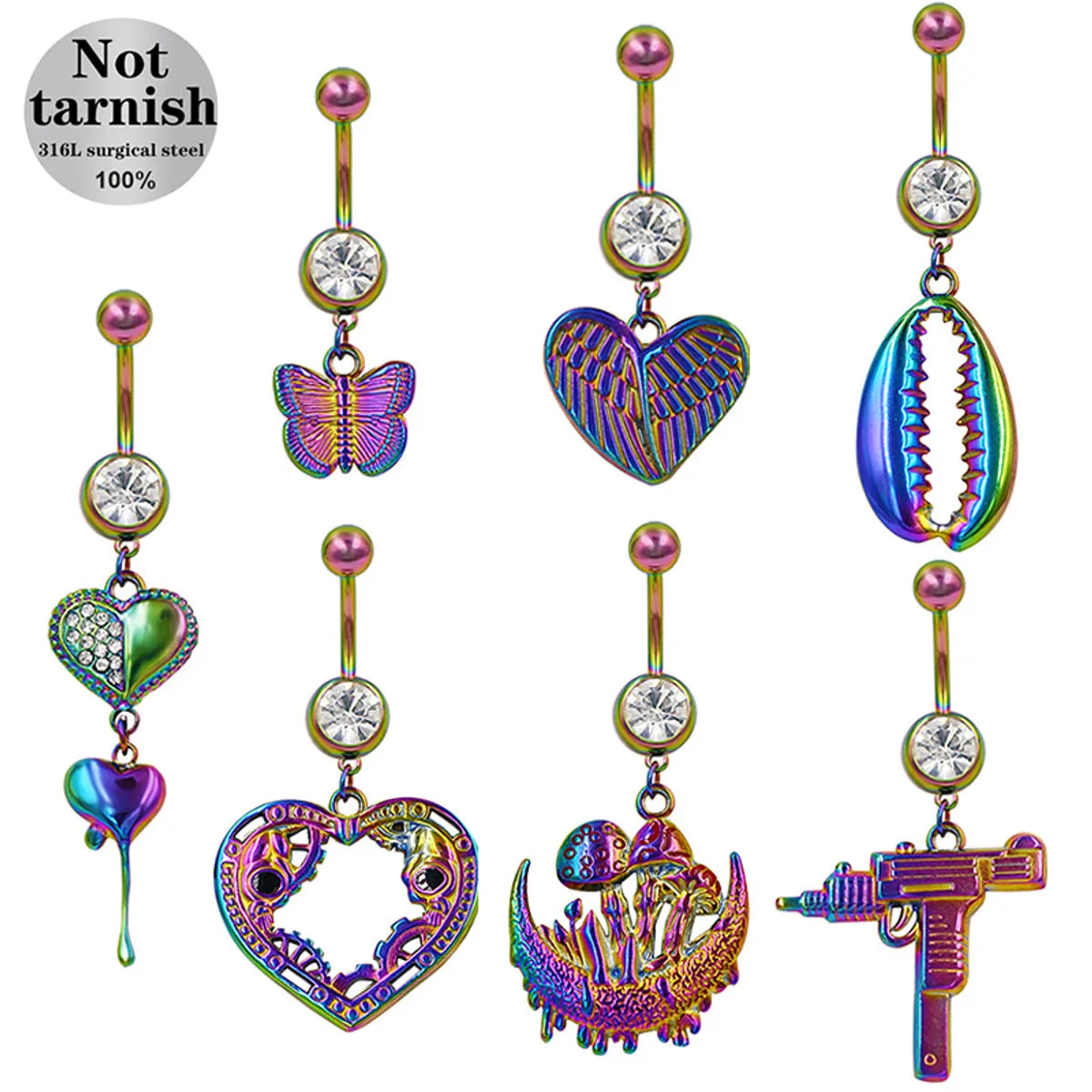 1 Piece Belly Rings Retro Funny Punk Star Heart Shape Butterfly 304 Stainless Steel 316 Stainless Steel  Alloy Asymmetrical Hollow Out Inlay Resin Glass Gold Plated Silver Plated