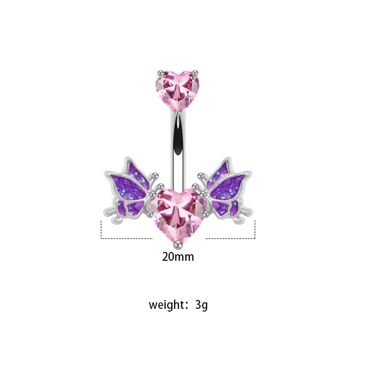 1 Piece Belly Rings Sexy Heart Shape Wings Butterfly Stainless Steel Inlay Rhinestones Belly Ring