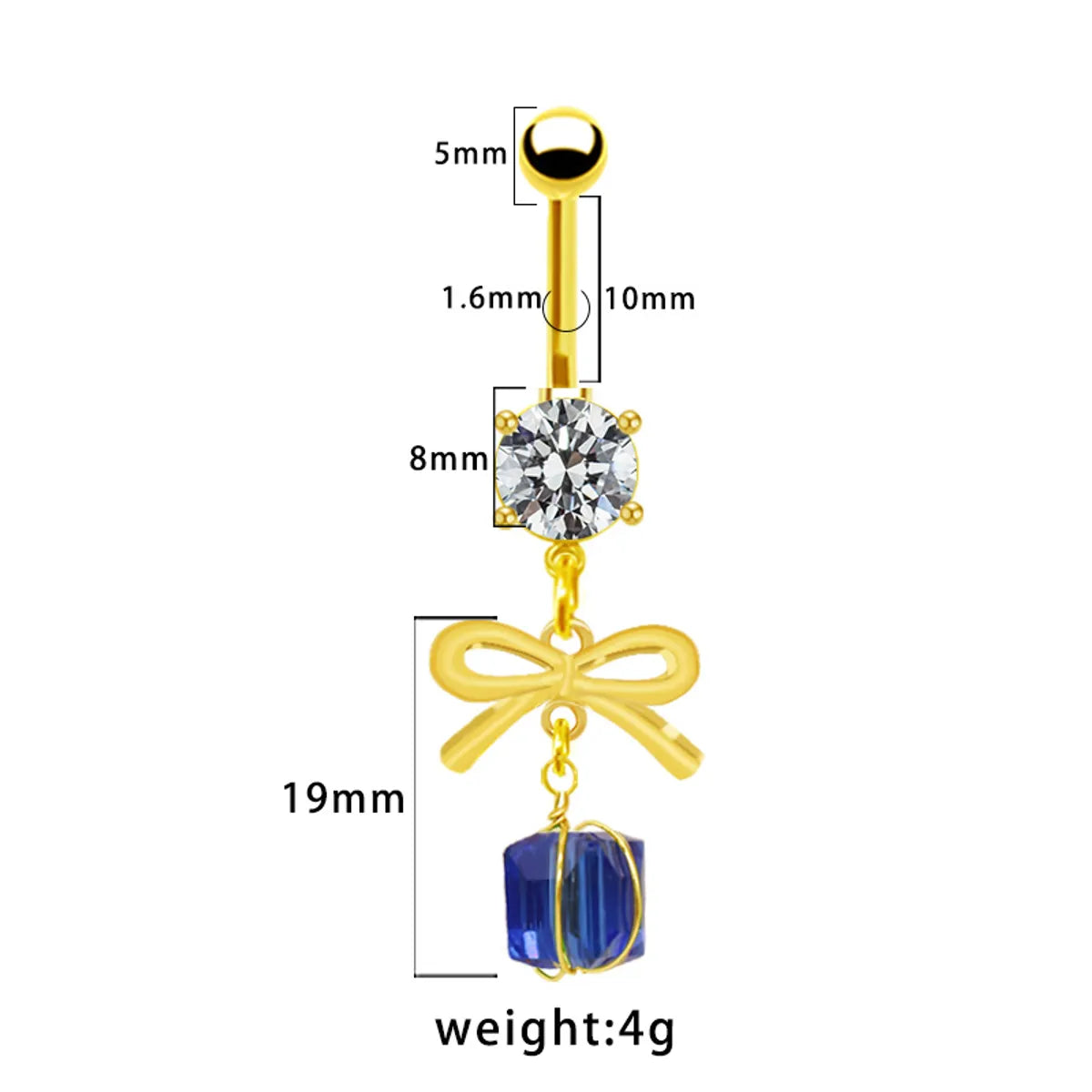 1 Piece Belly Rings Simple Style Bow Knot 316 Stainless Steel  Arylic Alloy Plating Inlay Acrylic Rhinestones Gold Plated