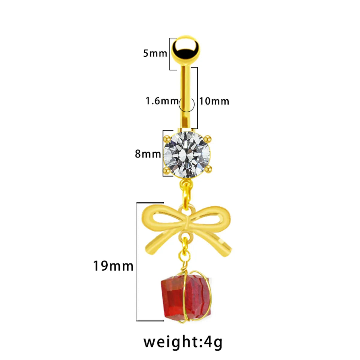 1 Piece Belly Rings Simple Style Bow Knot 316 Stainless Steel  Arylic Alloy Plating Inlay Acrylic Rhinestones Gold Plated