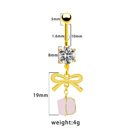 1 Piece Belly Rings Simple Style Bow Knot 316 Stainless Steel  Arylic Alloy Plating Inlay Acrylic Rhinestones Gold Plated