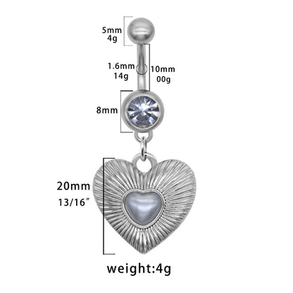 1 Piece Belly Rings Simple Style Classic Style Moon Heart Shape 316 Stainless Steel  Alloy Plating Inlay Resin Glass Pearl White Gold Plated