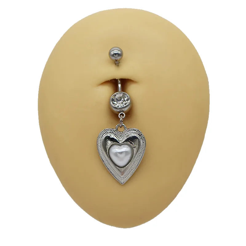 1 Piece Belly Rings Simple Style Classic Style Moon Heart Shape 316 Stainless Steel  Alloy Plating Inlay Resin Glass Pearl White Gold Plated