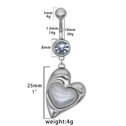 1 Piece Belly Rings Simple Style Classic Style Moon Heart Shape 316 Stainless Steel  Alloy Plating Inlay Resin Glass Pearl White Gold Plated