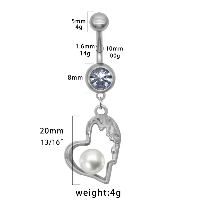 1 Piece Belly Rings Simple Style Classic Style Moon Heart Shape 316 Stainless Steel  Alloy Plating Inlay Resin Glass Pearl White Gold Plated