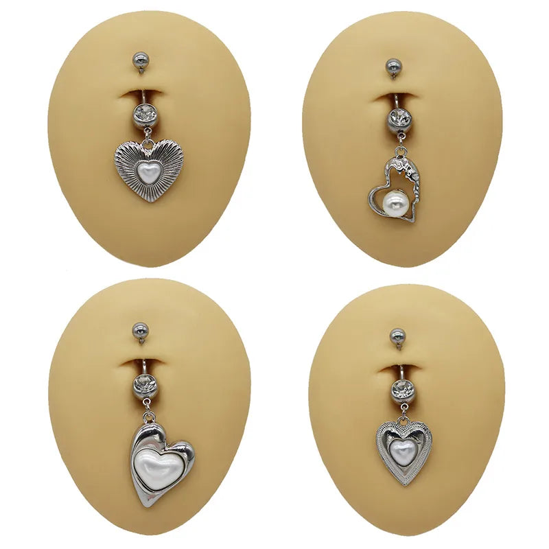 1 Piece Belly Rings Simple Style Classic Style Moon Heart Shape 316 Stainless Steel  Alloy Plating Inlay Resin Glass Pearl White Gold Plated