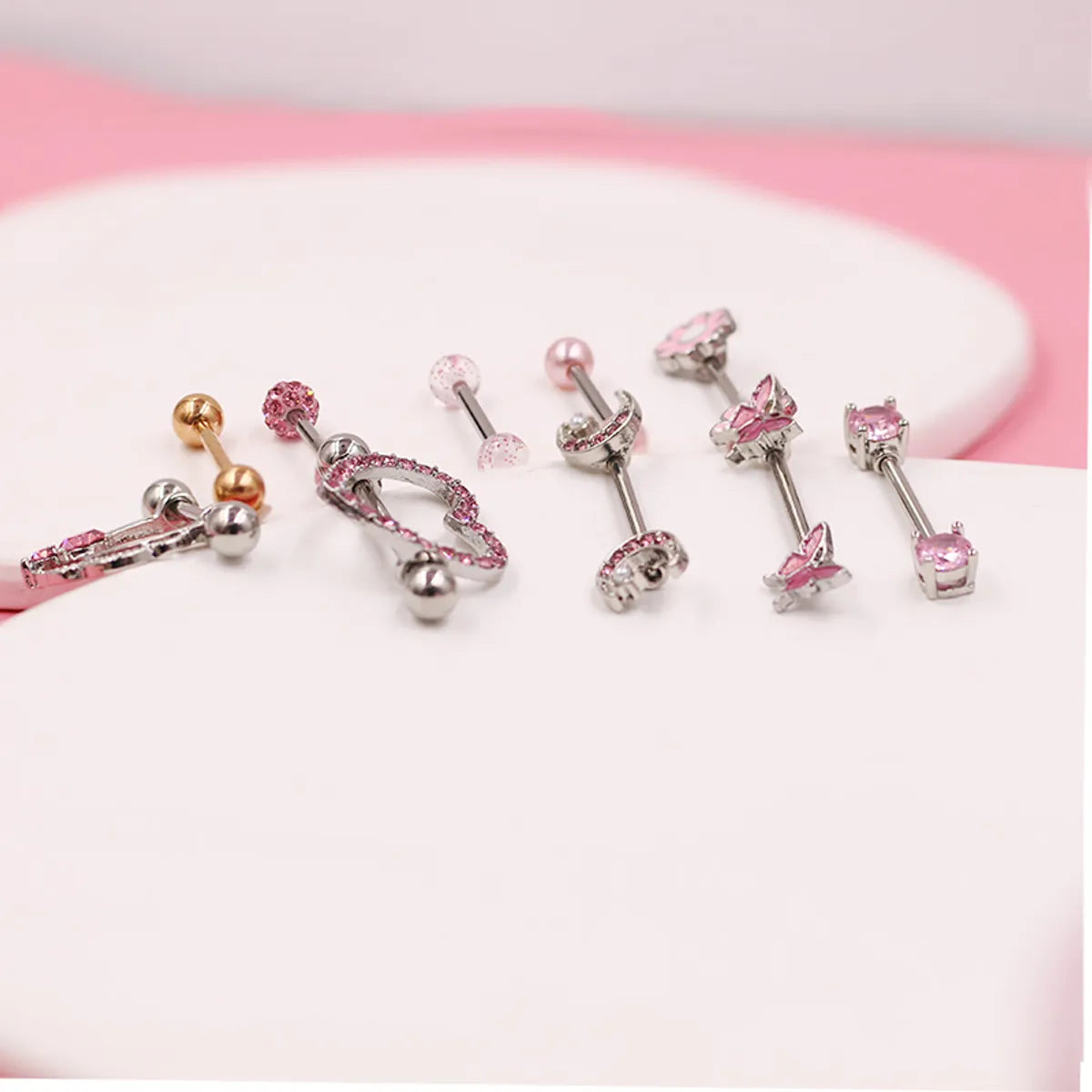 1 Piece Belly Rings Simple Style Classic Style Moon Heart Shape Daisy 316 Stainless Steel  Alloy Inlay Rhinestones Glass White Gold Plated