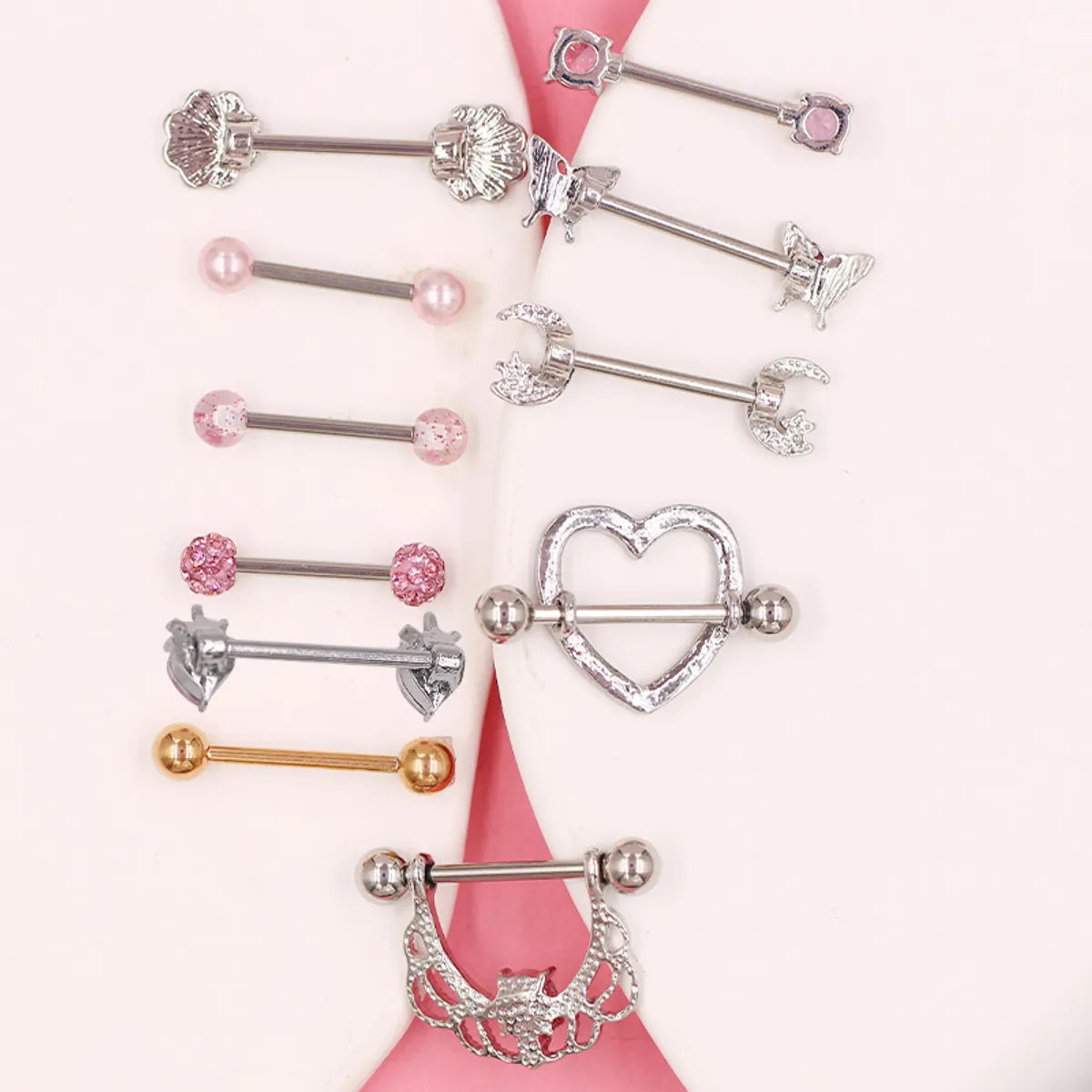 1 Piece Belly Rings Simple Style Classic Style Moon Heart Shape Daisy 316 Stainless Steel  Alloy Inlay Rhinestones Glass White Gold Plated