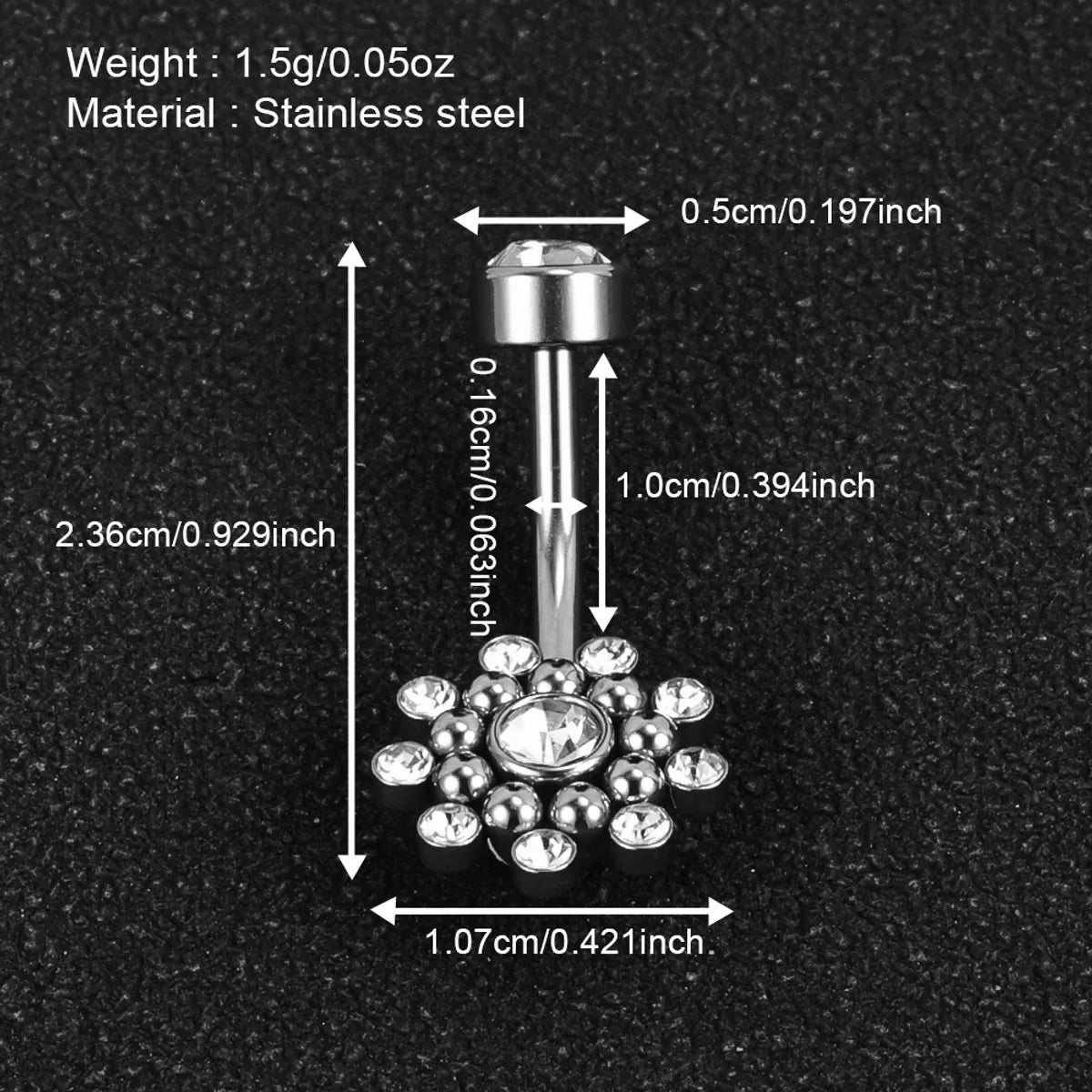 1 Piece Belly Rings Simple Style Classic Style Solid Color 302 Stainless Steel 316 Stainless Steel  Polishing Rhinestone Inlay Diamond Belly Rings