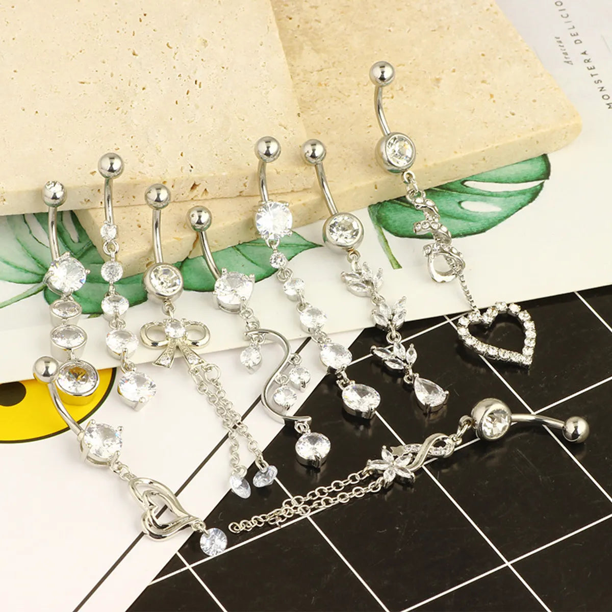 1 Piece Belly Rings Simple Style Classic Style Solid Color 304 Stainless Steel Inlay Zircon Belly Rings