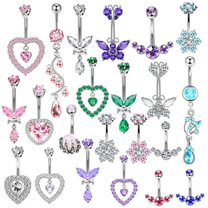 1 Piece Belly Rings Simple Style Heart Shape 316 Stainless Steel  Inlay Rhinestones