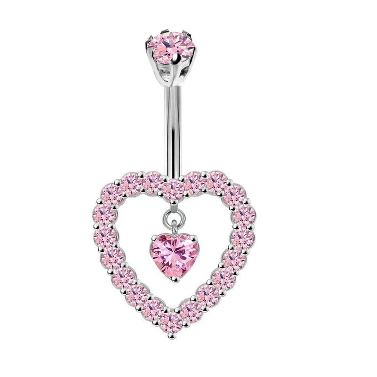 1 Piece Belly Rings Simple Style Heart Shape 316 Stainless Steel  Inlay Rhinestones