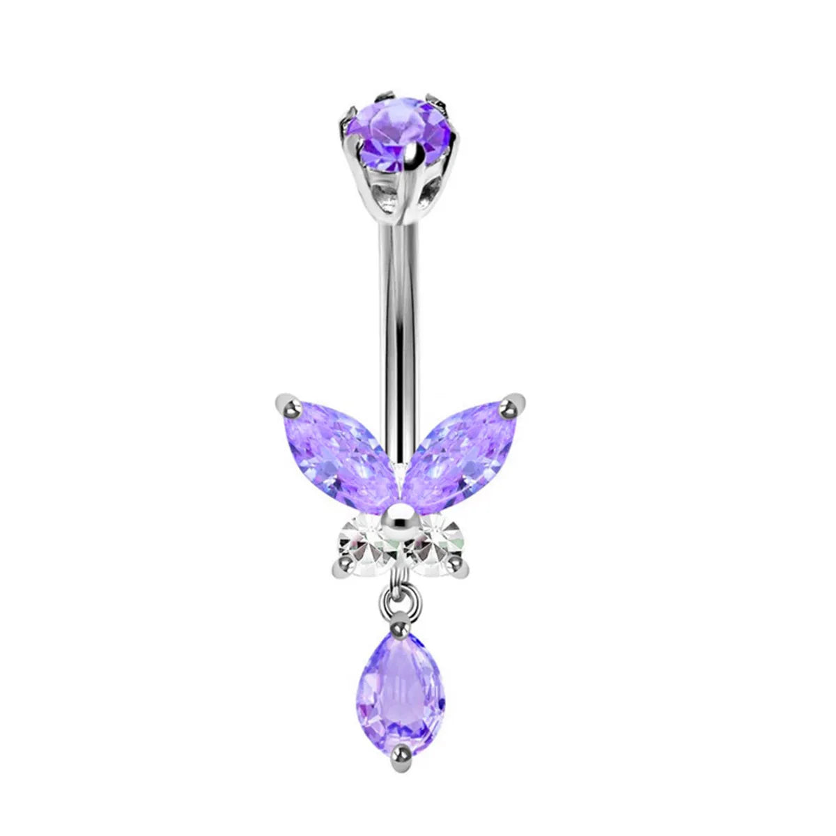 1 Piece Belly Rings Simple Style Heart Shape 316 Stainless Steel  Inlay Rhinestones