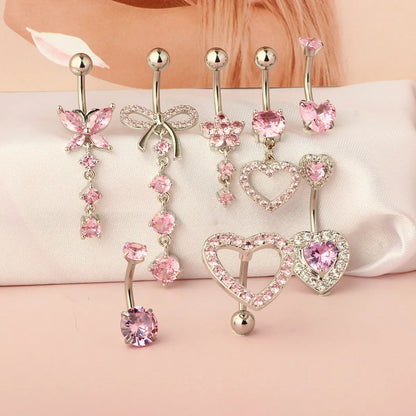 1 Piece Belly Rings Simple Style Heart Shape 316 Stainless Steel  Inlay Zircon