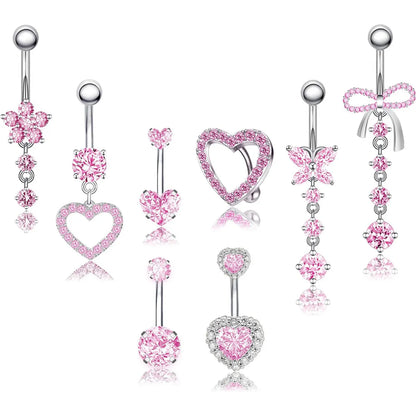 1 Piece Belly Rings Simple Style Heart Shape 316 Stainless Steel  Inlay Zircon