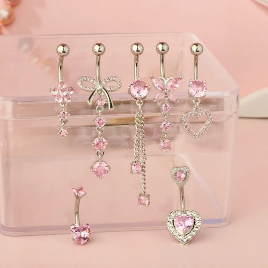 1 Piece Belly Rings Simple Style Heart Shape 316 Stainless Steel  Inlay Zircon