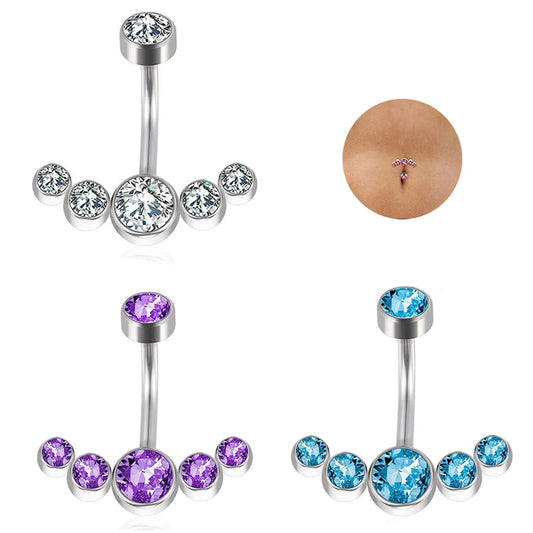 1 Piece Belly Rings Simple Style Round Stainless Steel Inlay Zircon