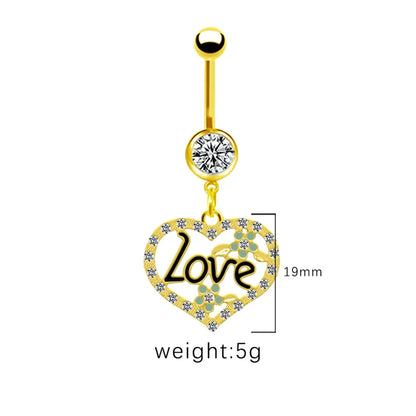 1 Piece Belly Rings Simple Style Shiny Star Heart Shape Wings Stainless Steel Alloy Copper Hollow Out Inlay Rhinestones Glass Zircon Gold Plated