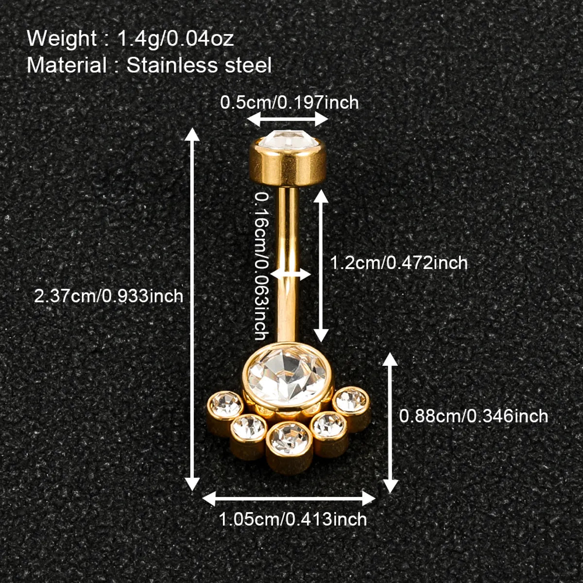 1 Piece Belly Rings Simple Style Solid Color 302 Stainless Steel 316 Stainless Steel  Polishing Plating Inlay Diamond 18K Gold Plated Belly Rings