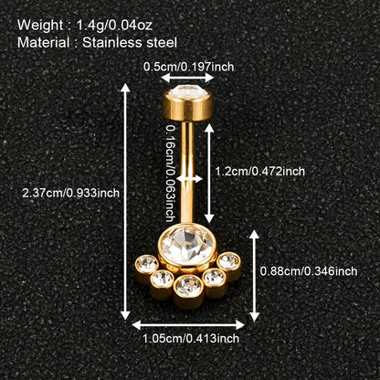 1 Piece Belly Rings Simple Style Solid Color 302 Stainless Steel 316 Stainless Steel  Polishing Plating Inlay Diamond 18K Gold Plated Belly Rings