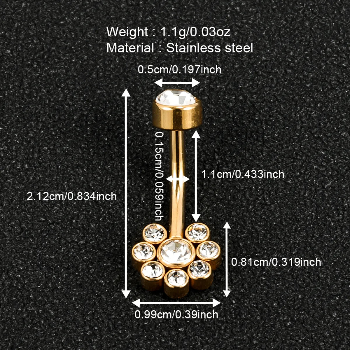 1 Piece Belly Rings Simple Style Solid Color 302 Stainless Steel 316 Stainless Steel  Polishing Plating Inlay Diamond 18K Gold Plated Belly Rings