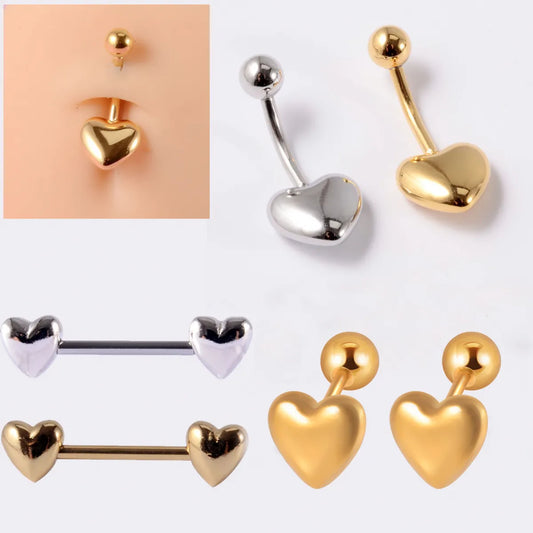 1 Piece Belly Rings Vacation Simple Style Roman Style Solid Color 304 Stainless Steel Red Heart 18K Gold Plated Ear Cartilage Rings & Studs Belly Rings Tongue Rings